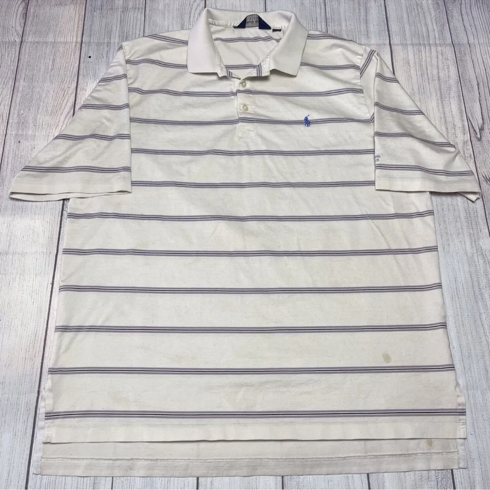 Ralph Lauren Polo Golf Blue Pony Striped Mens XL Short Sleeve Shirt *STAINED*